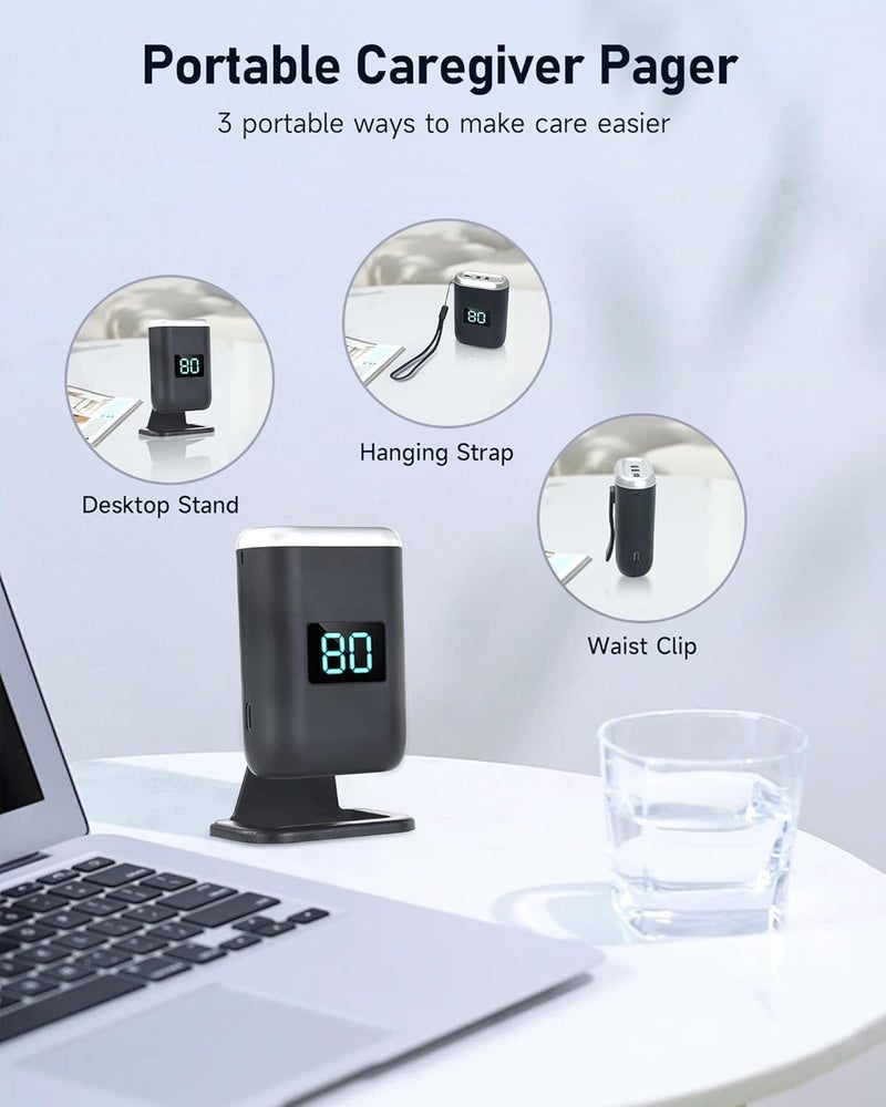 Caregiver Pager Wireless Call Button for Seniors, Panic Button for Elderly with 1000FT Range, No Monthly Fee, Home Alert System with LED Display, Vibration & Ringtone Options - Image 5