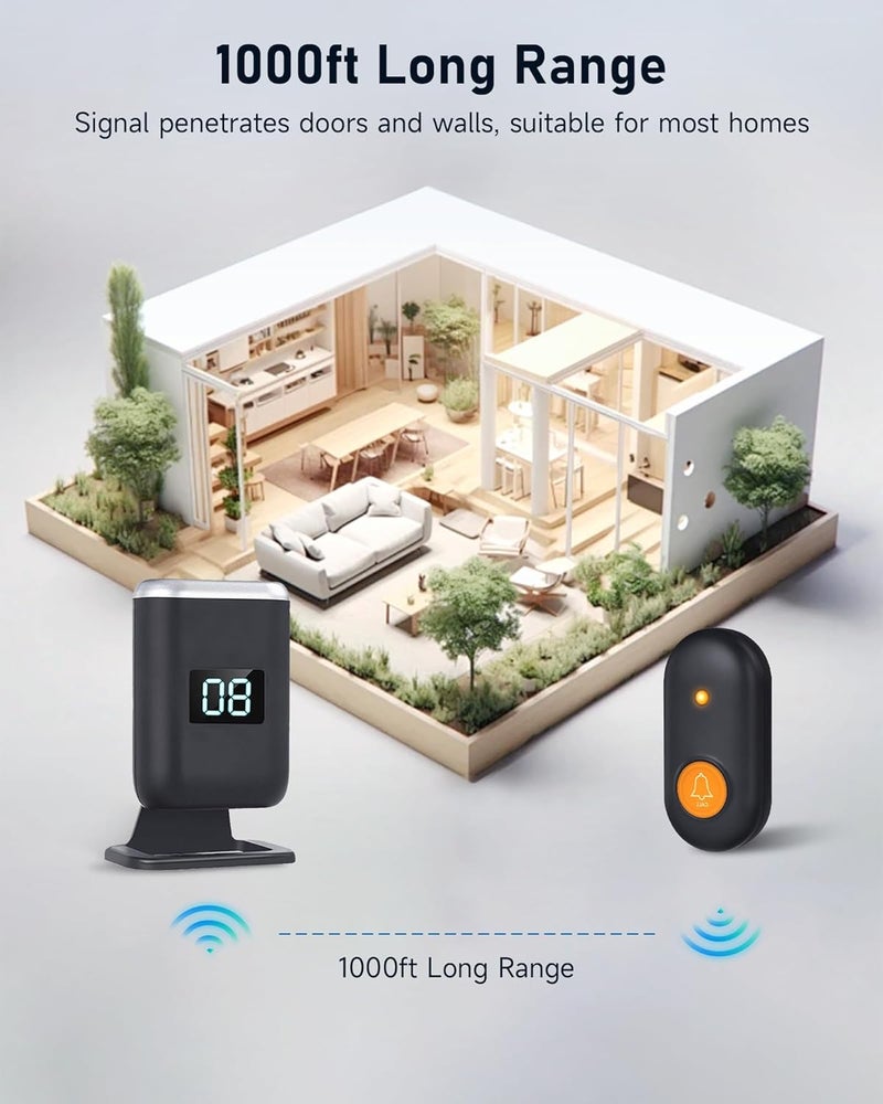 Caregiver Pager Wireless Call Button for Seniors, Panic Button for Elderly with 1000FT Range, No Monthly Fee, Home Alert System with LED Display, Vibration & Ringtone Options - Image 4