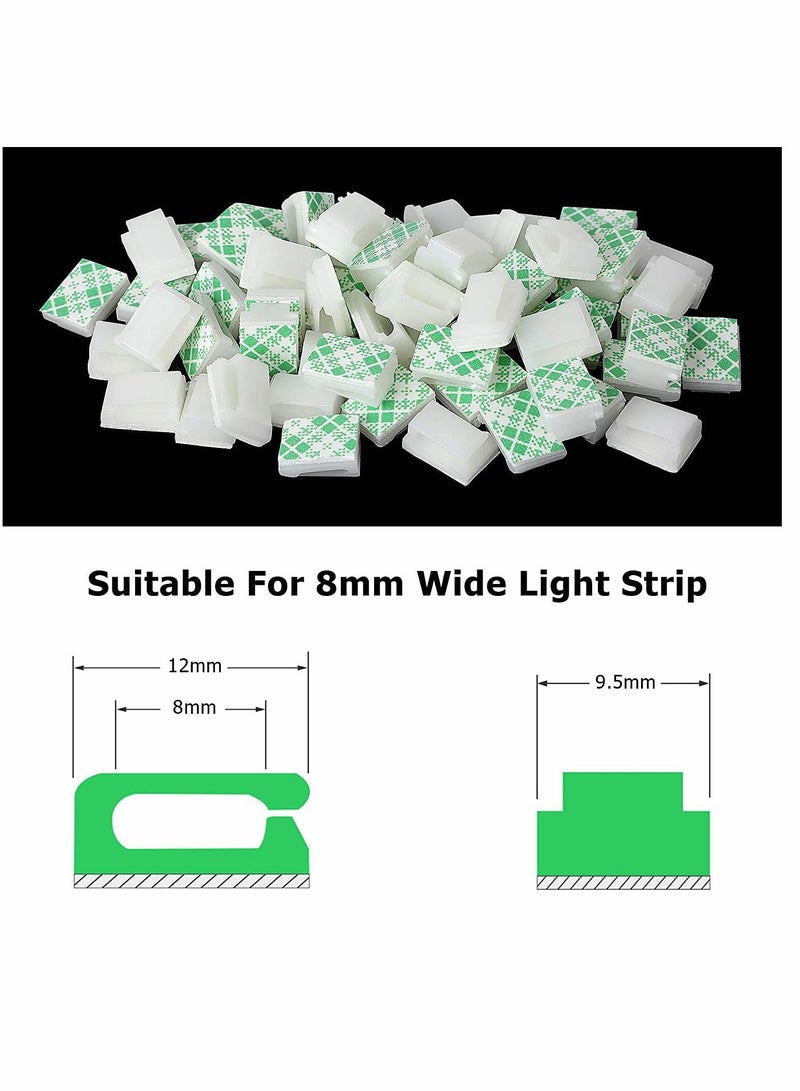 KASTWAVE 100 PCS Light Strip Mounting Clips White Self Adhesive Led Light Fasteners Mounting Holder Cable Clamp Organizer for 8mm Light Strip (8mm) - Image 2