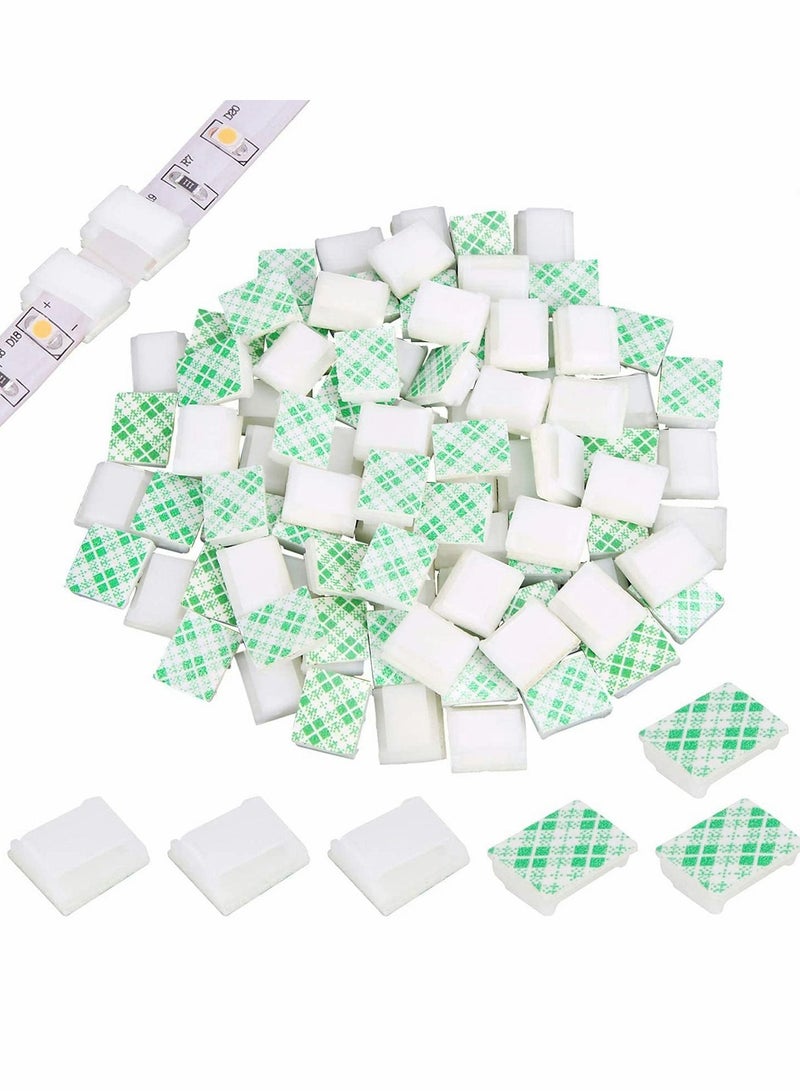 KASTWAVE 100 PCS Light Strip Mounting Clips White Self Adhesive Led Light Fasteners Mounting Holder Cable Clamp Organizer for 8mm Light Strip (8mm) - Image 1