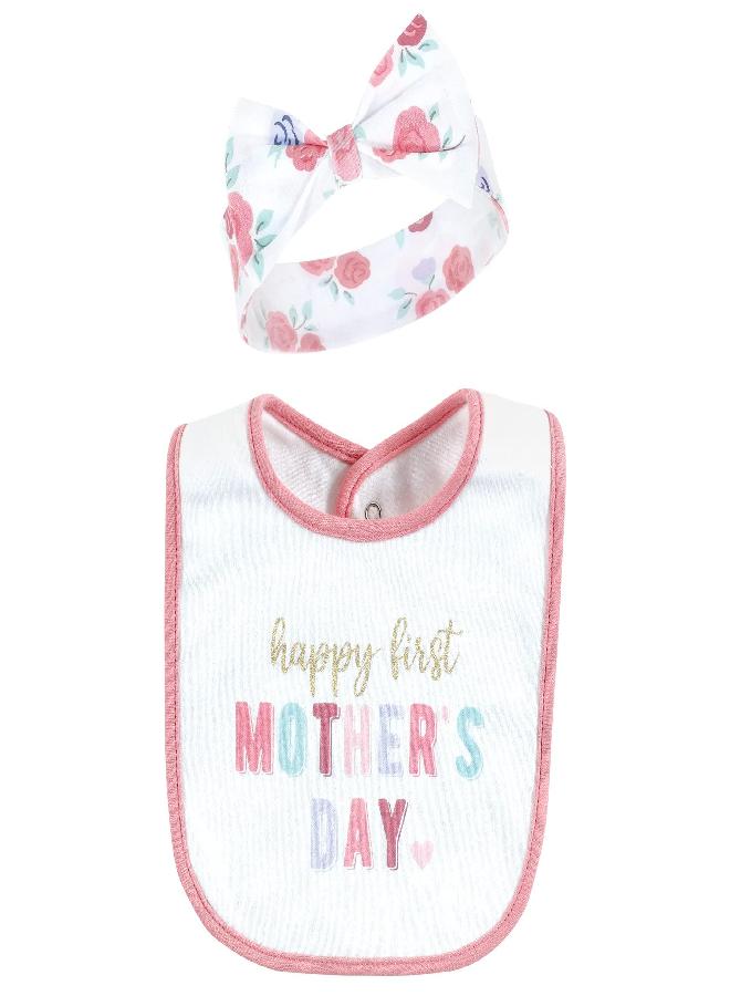 hudson baby Hudson Baby Unisex Baby Cotton Bib and Headband or Caps Set, Mothers Day, One Size - Image 3
