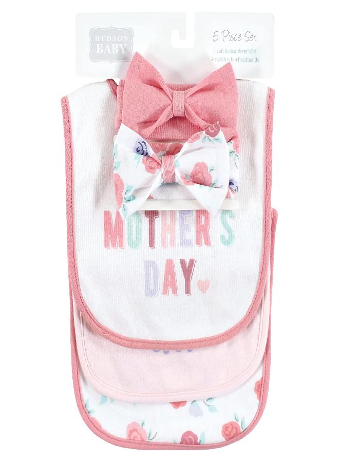hudson baby Hudson Baby Unisex Baby Cotton Bib and Headband or Caps Set, Mothers Day, One Size - Image 2