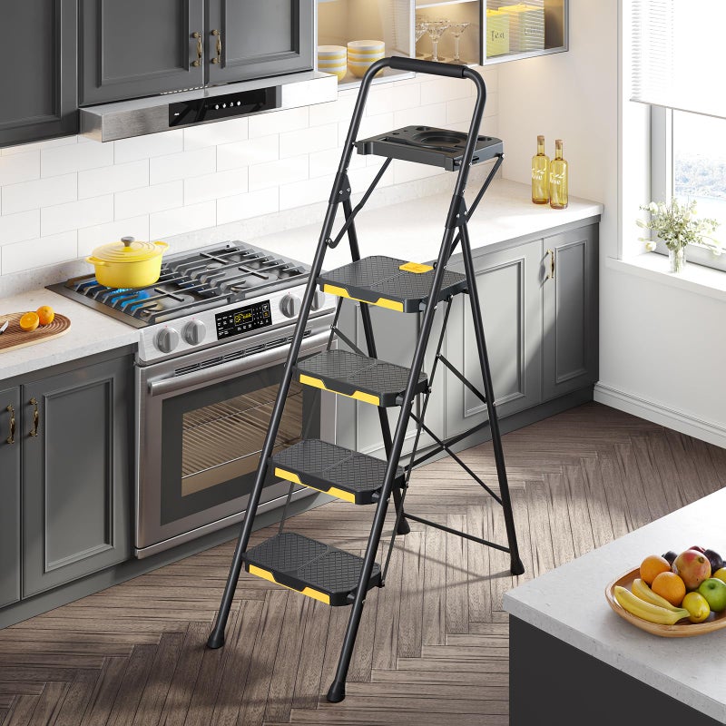 KINGRACK 4 Step Ladder with Tool Platform, Folding Step Stool with Wide Pedal, Safety Locking, Sturdy Steel Ladder Portable Safety Ladder for Painting Home Outdoor Garage - Image 2