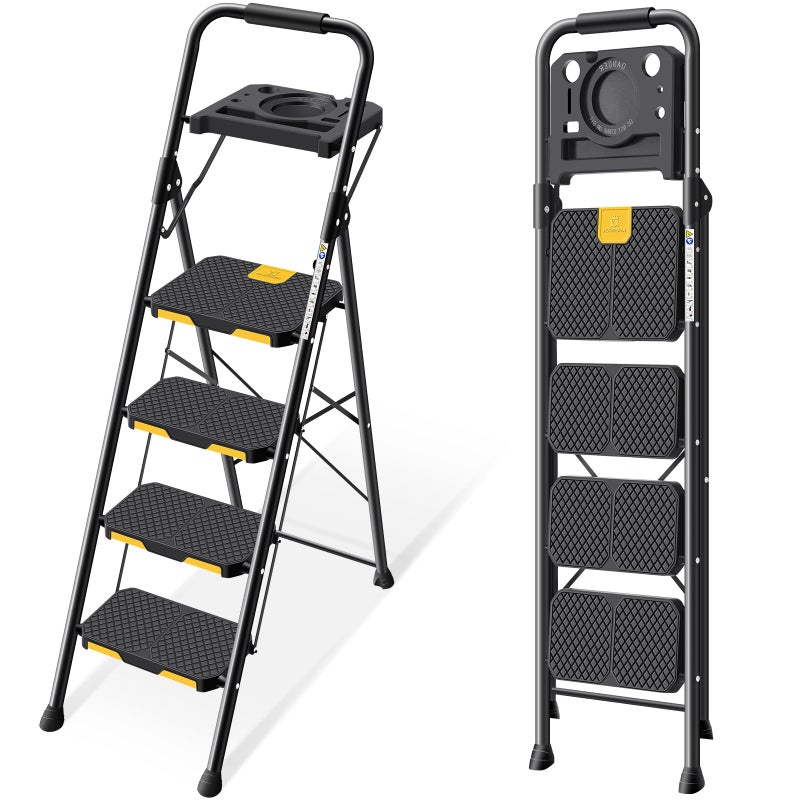 KINGRACK 4 Step Ladder with Tool Platform, Folding Step Stool with Wide Pedal, Safety Locking, Sturdy Steel Ladder Portable Safety Ladder for Painting Home Outdoor Garage - Image 1