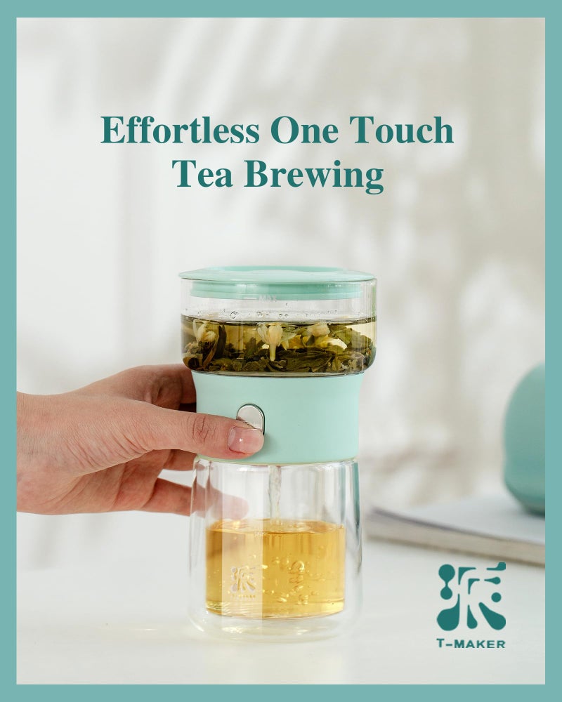 ZENS Modern Glass infuser Teapot, Small One Touch Tea Maker for Loose Tea Diffusers with 200ml Insulated Cup and Blue Portable Carry Case, Magic Gongfu Tea Pot for Tea Lovers Gifts - Image 2