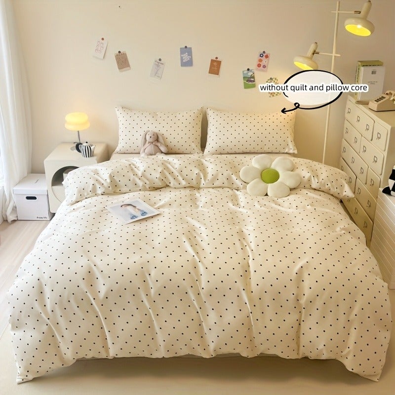 Black Polka Dot Print Bedding 3pcs Set Beige Duvet Cover And Pillowcases (Filling Not Included) - Image 4