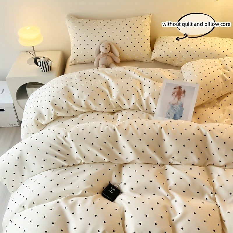 Black Polka Dot Print Bedding 3pcs Set Beige Duvet Cover And Pillowcases (Filling Not Included) - Image 3