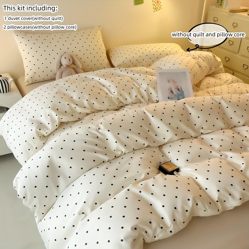Black Polka Dot Print Bedding 3pcs Set Beige Duvet Cover And Pillowcases (Filling Not Included) - Image 2