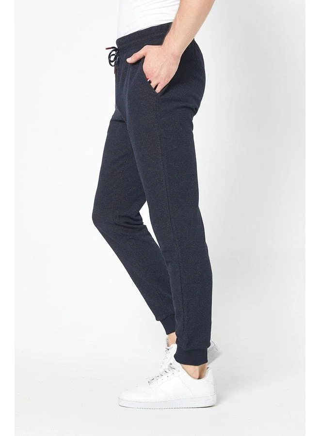 mmetalic Men's Navy Jogger Sweatpants with Side Pockets, Elastic Waist and Ankles, Adjustable Drawstring