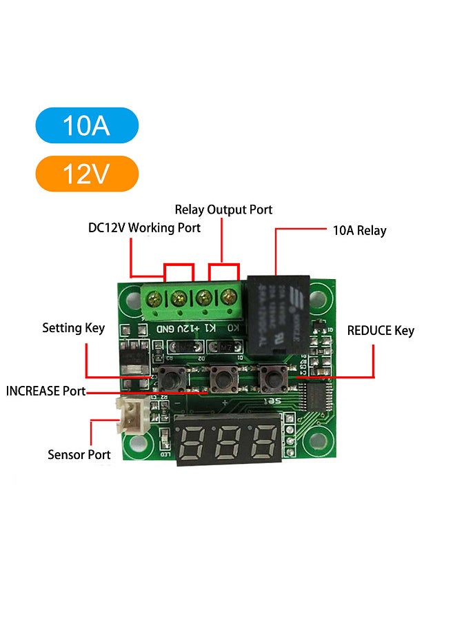 W1209 Digital Temperature Controller Board Micro Electronic High Accuracy NTC Sensor Temp Control Thermostat Panel with Waterproof Sensor Probe