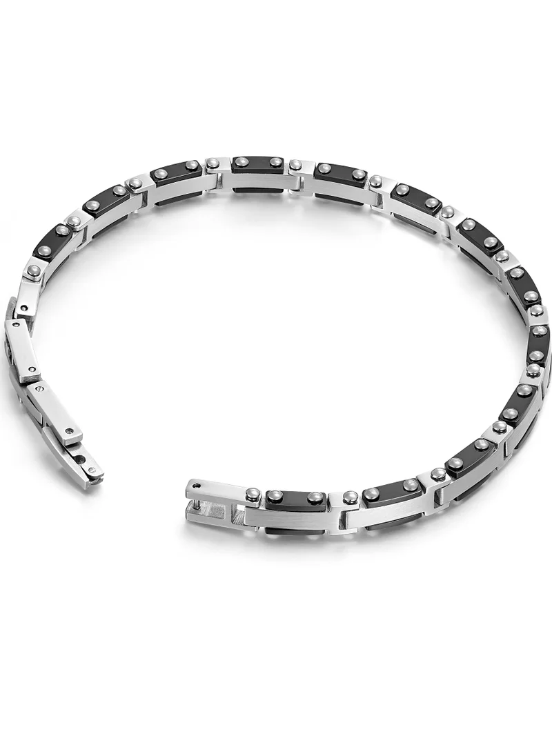 بوليس Police Spire Silver/Gun Metal Stainless Steel Gents Bracelet