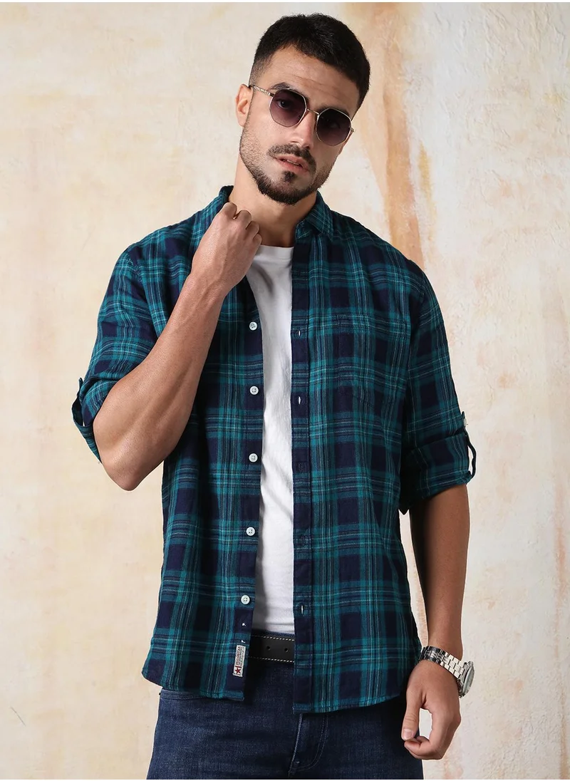 هاي ستار Men's Multicoloured 100% Cotton Checkered Button Down Regular Fit Shirt