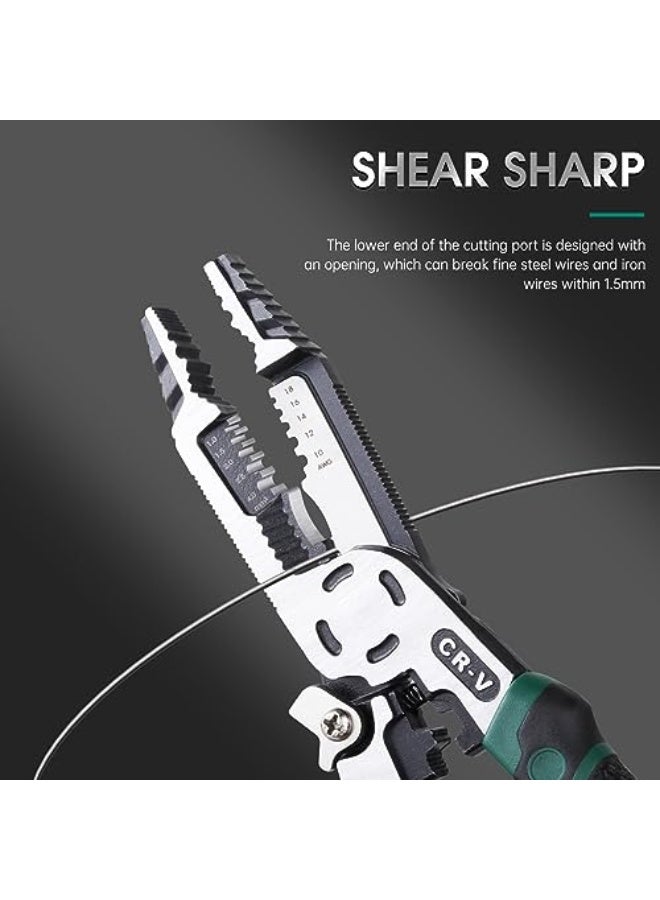 كماشة عزل الأسلاك 10 في 1، أداة متعددة الوظائف مع قاطع ومكبس وممسك براغي للعمل الكهربائي، قواطع كابلات 9 بوصة من كروم فاناديوم. - Image 4