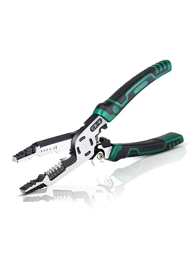 كماشة عزل الأسلاك 10 في 1، أداة متعددة الوظائف مع قاطع ومكبس وممسك براغي للعمل الكهربائي، قواطع كابلات 9 بوصة من كروم فاناديوم. - Image 1