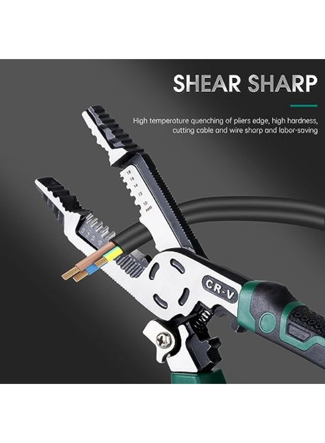 كماشة عزل الأسلاك 10 في 1، أداة متعددة الوظائف مع قاطع ومكبس وممسك براغي للعمل الكهربائي، قواطع كابلات 9 بوصة من كروم فاناديوم. - Image 3