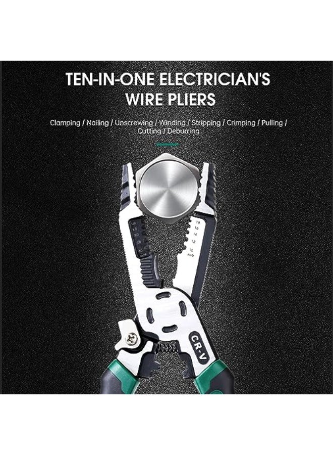 كماشة عزل الأسلاك 10 في 1، أداة متعددة الوظائف مع قاطع ومكبس وممسك براغي للعمل الكهربائي، قواطع كابلات 9 بوصة من كروم فاناديوم. - Image 5