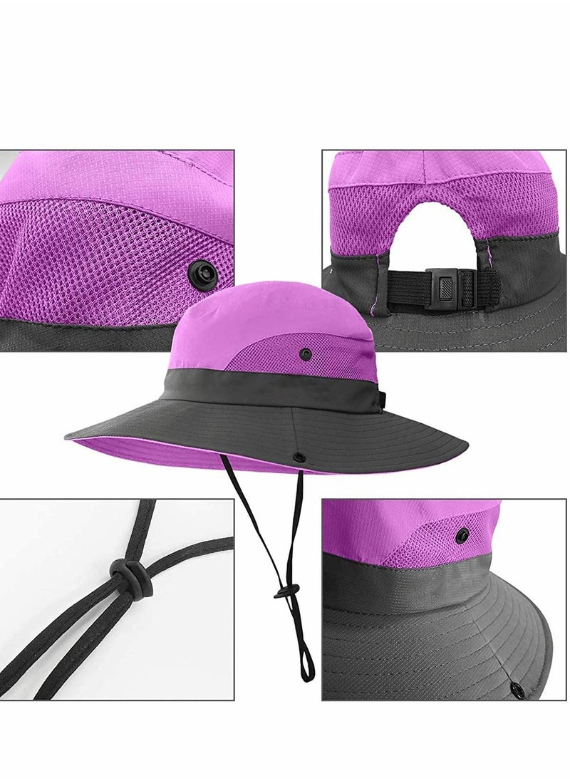 SYOSI Women's Outdoor Ponytail Wide Brim Sun Hat, Foldable, Wide Mesh, UV Protection Beach Hat, Suitable For Beach Fishing And Hiking (3 PCS)  - Image 3