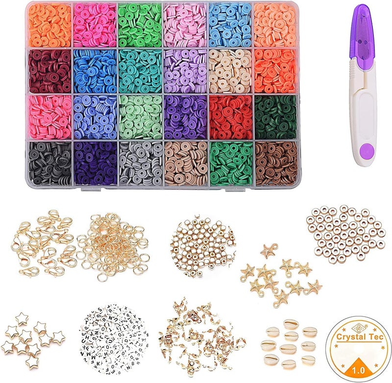 Luckam 4800 Pcs 6 mm Heishi Beads, Colorful Polymer Clay Flat Round Beads for DIY Jewelry Making, Suitable for Bracelets, Earrings & Necklaces, 24 Vibrant Colors - Image 1