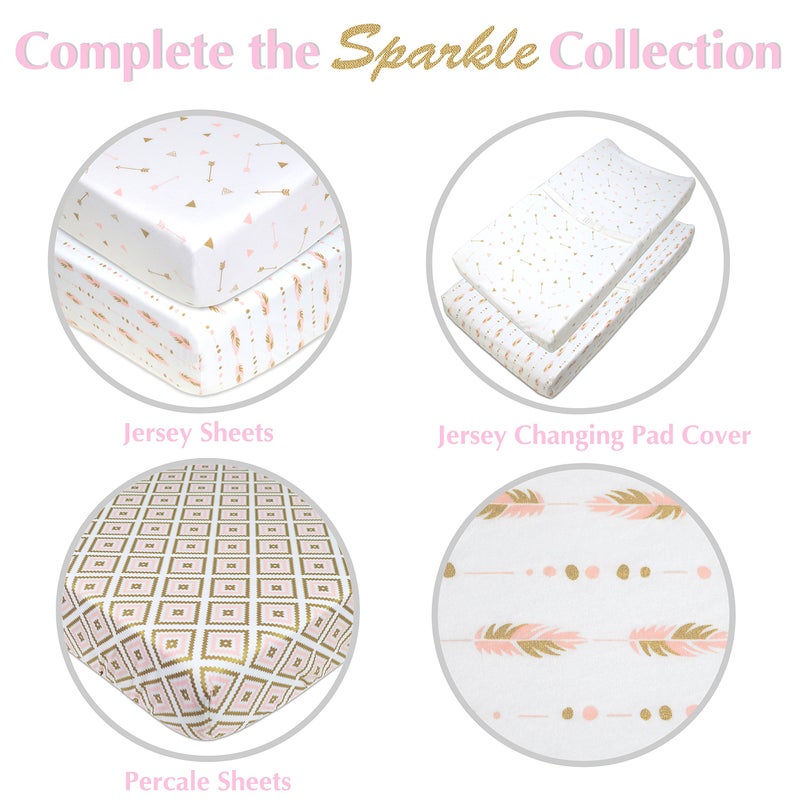 American Baby Company Printed 100% Cotton Knit Fitted Contoured Changing Table Pad Cover - Compatible with Mika Micky Bassinet, Sparkle Gold/Pink Feathers, for Boys and Girls - Image 3