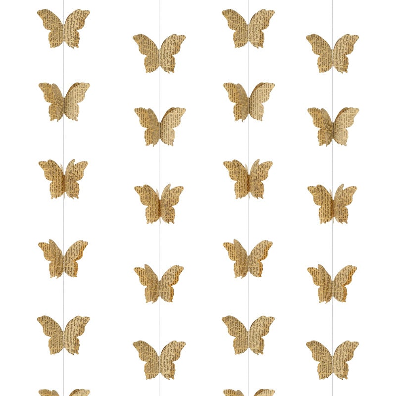 SLZBCY 3D Paper Butterfly Garland Recycled Book Newspaper Hanging Garland Bunting Banner Party Decorations Wedding Baby Shower Home Decor 4 Pack (Brown) - Image 2
