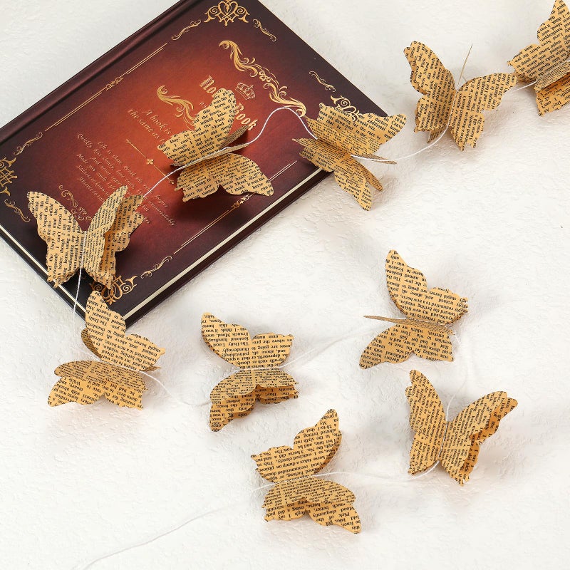 SLZBCY 3D Paper Butterfly Garland Recycled Book Newspaper Hanging Garland Bunting Banner Party Decorations Wedding Baby Shower Home Decor 4 Pack (Brown) - Image 1