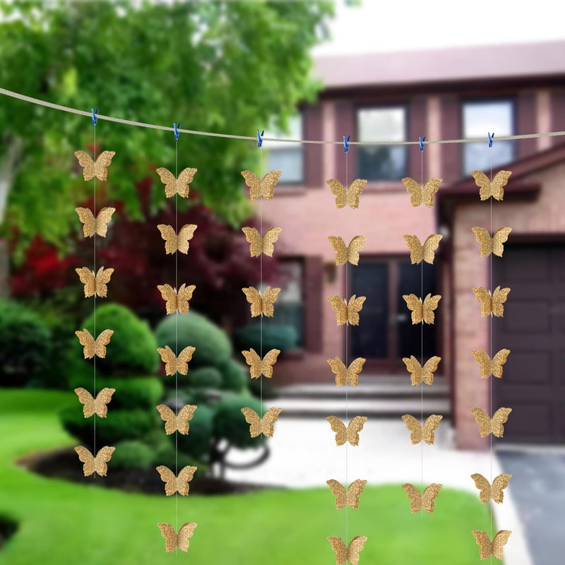SLZBCY 3D Paper Butterfly Garland Recycled Book Newspaper Hanging Garland Bunting Banner Party Decorations Wedding Baby Shower Home Decor 4 Pack (Brown) - Image 4