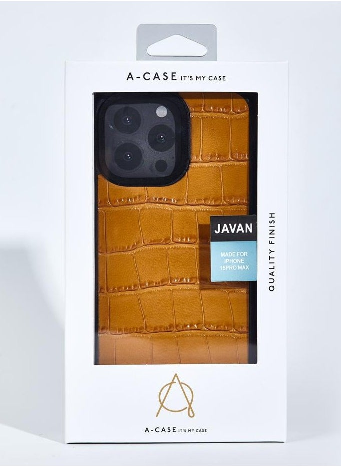 A-CASE - A-Case It's My Case Javan Series Fashion Genuine Leather Magnetic Case for iPhone 15 Pro Max, Supports Mag-Safe Wireless Charging Case Cover MagSafe compatible with iPhone 15 Pro Max - Leather Brown - Image 1
