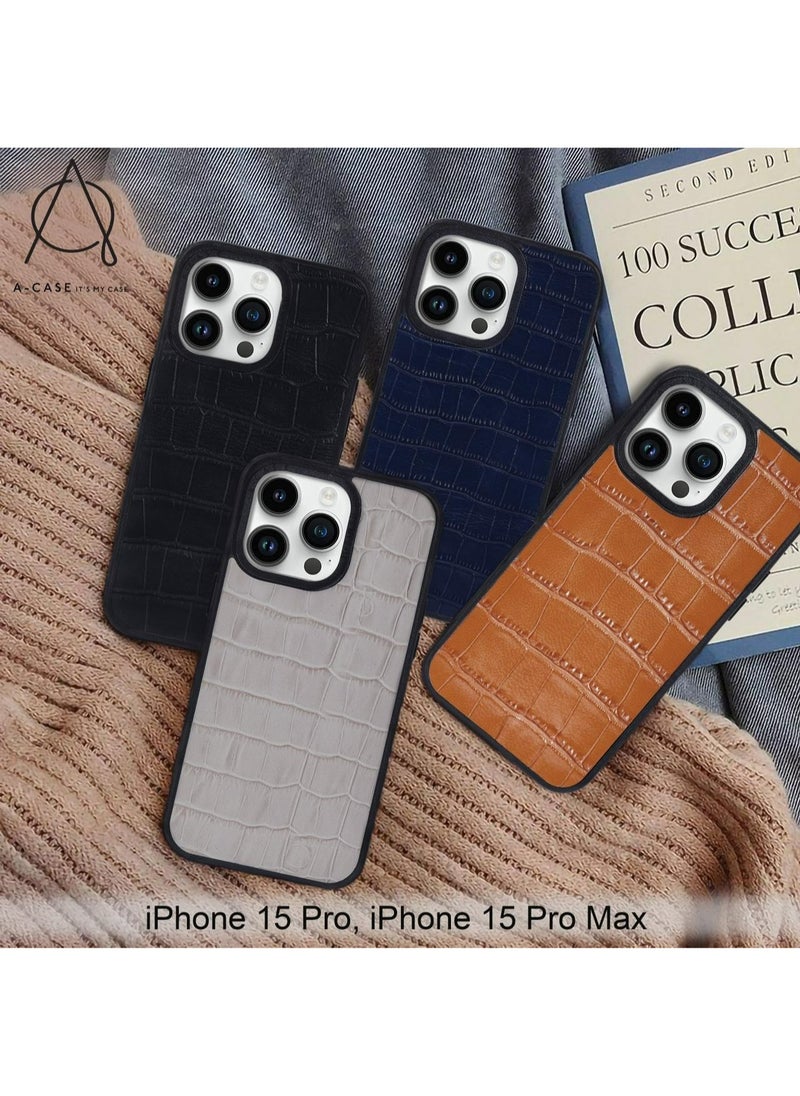 A-CASE - A-Case It's My Case Javan Series Fashion Genuine Leather Magnetic Case for iPhone 15 Pro Max, Supports Mag-Safe Wireless Charging Case Cover MagSafe compatible with iPhone 15 Pro Max - Leather Brown - Image 1