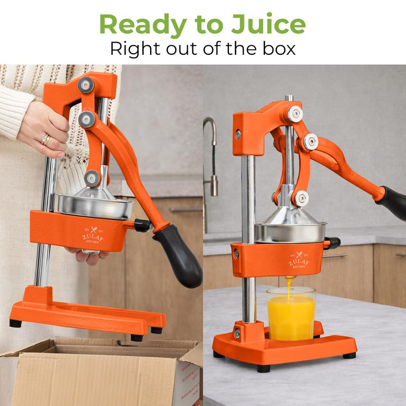 Zulay Kitchen Cast Iron Juicer - Easy-to-Clean Heavy-Duty Manual Juicer, Professional Citrus Juicer - Stainless Steel Lemon Squeezer - Manual Citrus Press & Orange Squeezer - Orange Juicer (Orange) - Image 3