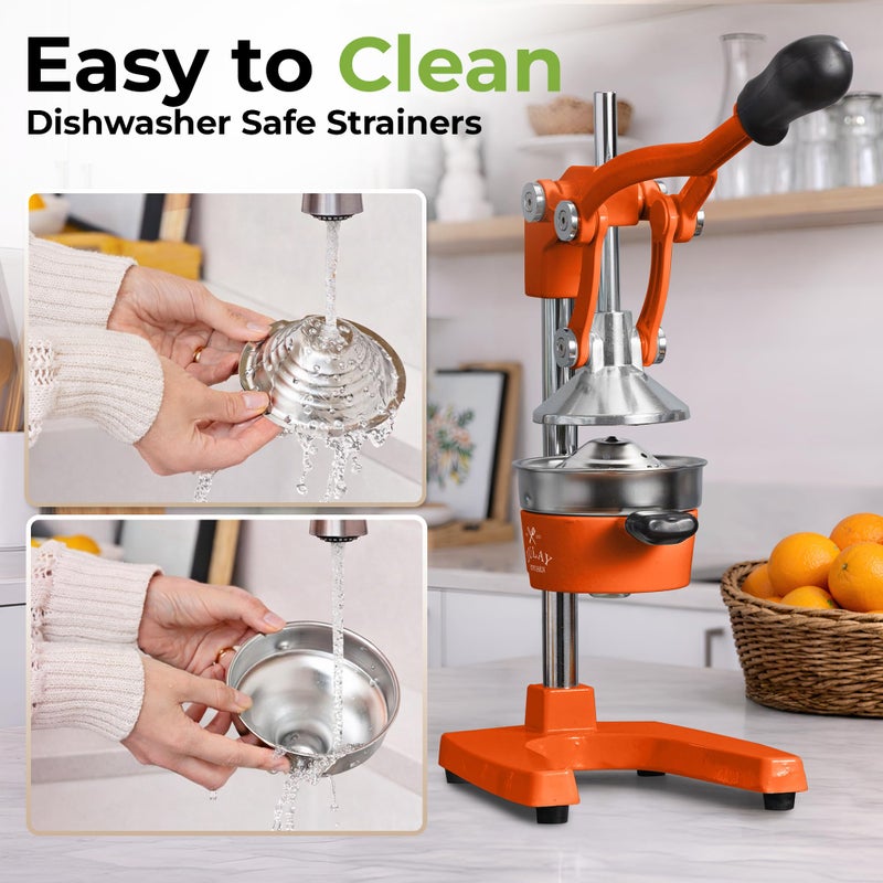 Zulay Kitchen Cast Iron Juicer - Easy-to-Clean Heavy-Duty Manual Juicer, Professional Citrus Juicer - Stainless Steel Lemon Squeezer - Manual Citrus Press & Orange Squeezer - Orange Juicer (Orange) - Image 5