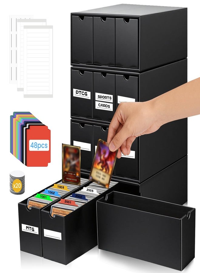JUMPOW Trading Card Storage Box - 12000+ Card Storage Box Organizer, Bulk Card Sports Card Storage Boxes With 48 Card Dividers, Labels & Tapes, For TCG/MTG/PTCG/Baseball Card Storage And Collection - Image 1