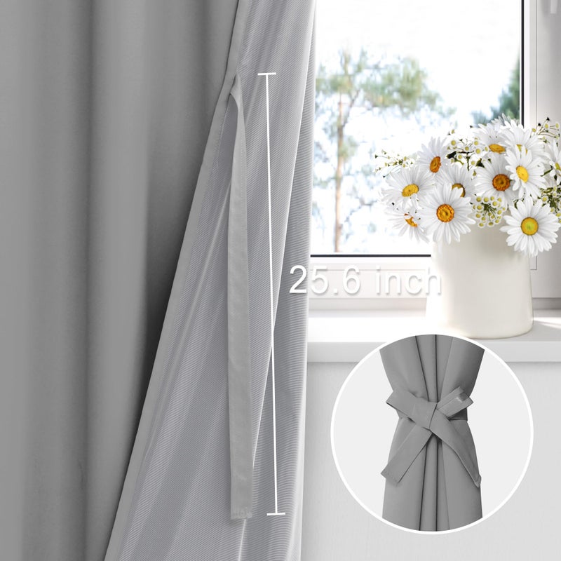 XWZO Full Shading Blackout Curtains 54 Inches Length with Tiebacks- Heat and Light Blocking Ring Top Window Drapes with Black Liner Backing for Bedroom/Kid's Room  Light Grey  W52 x L54  Set of 2 - Image 3