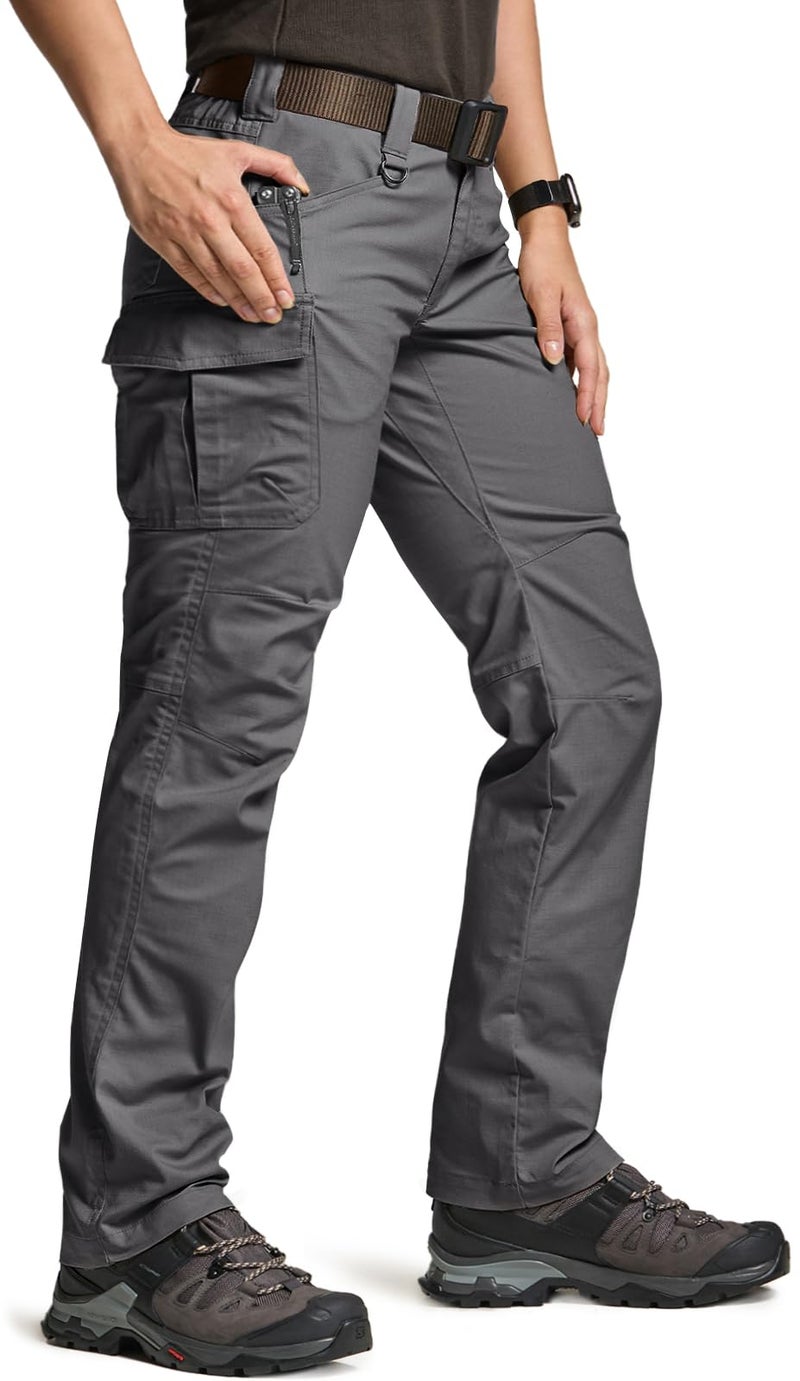 CQR Women's Flex Stretch Tactical Pants, Water Resistant Ripstop Cargo Work Pants with Pockets for Outdoor & Hiking, Vanguard Charcoal, 10 - Image 1