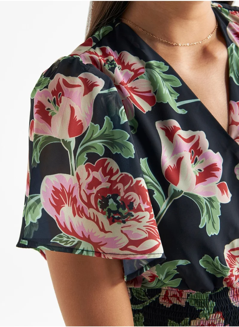 FAV Floral Print Ruched Top