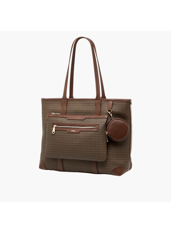 MISSY Women Monogram Print Tote Bag with Double Handle and Detachable Pouch  - Image 3