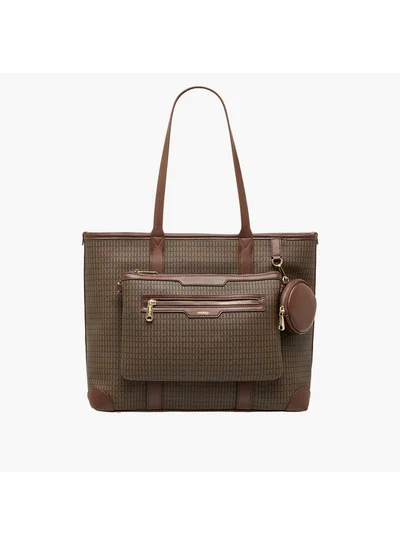 MISSY Women Monogram Print Tote Bag with Double Handle and Detachable Pouch