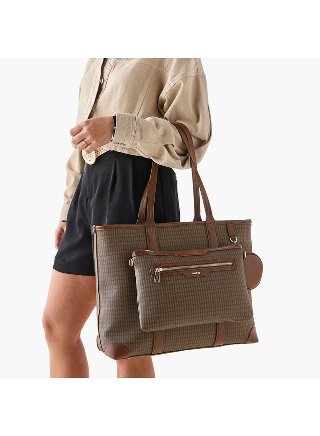 MISSY Women Monogram Print Tote Bag with Double Handle and Detachable Pouch  - Image 4