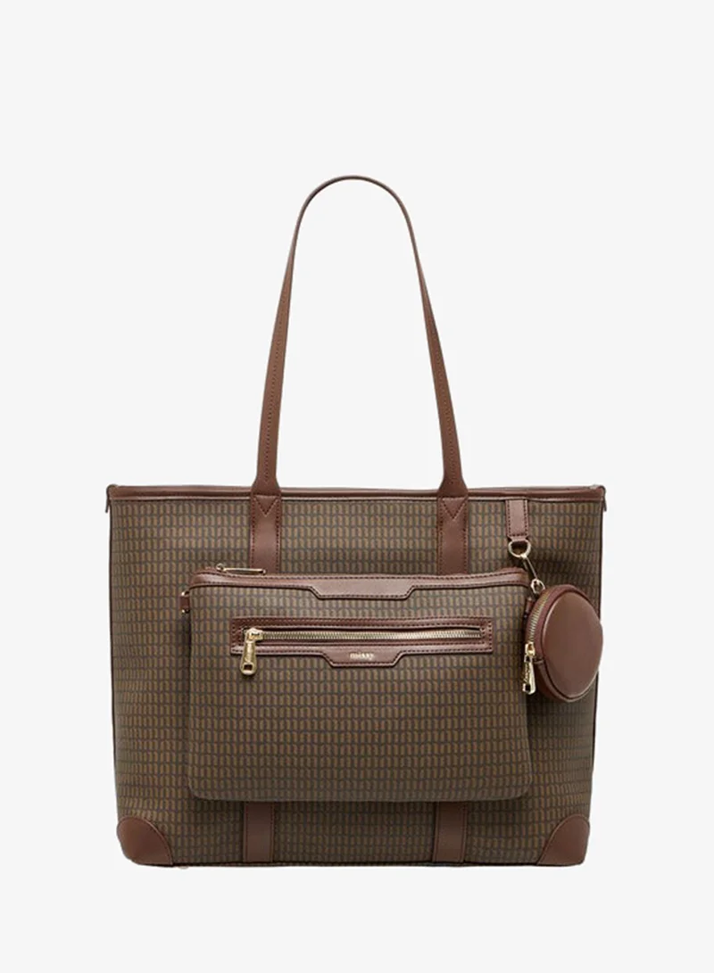 MISSY Women Monogram Print Tote Bag with Double Handle and Detachable Pouch