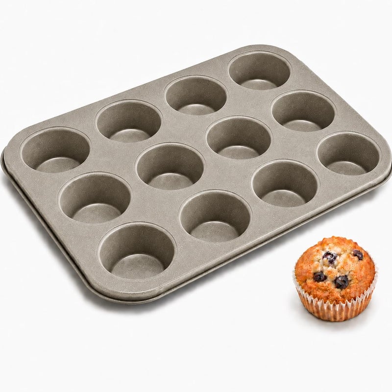 Cake Molds Non Stick Reusable Muffin Cupcake Baking Pan of 12 Cup, Non-Stick Round Cupcake and Cheesecake Pan, Essential Cooking Tool for Perfect Muffins Every Time (Silver) - Image 1