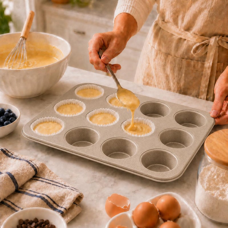 Cake Molds Non Stick Reusable Muffin Cupcake Baking Pan of 12 Cup, Non-Stick Round Cupcake and Cheesecake Pan, Essential Cooking Tool for Perfect Muffins Every Time (Silver) - Image 5