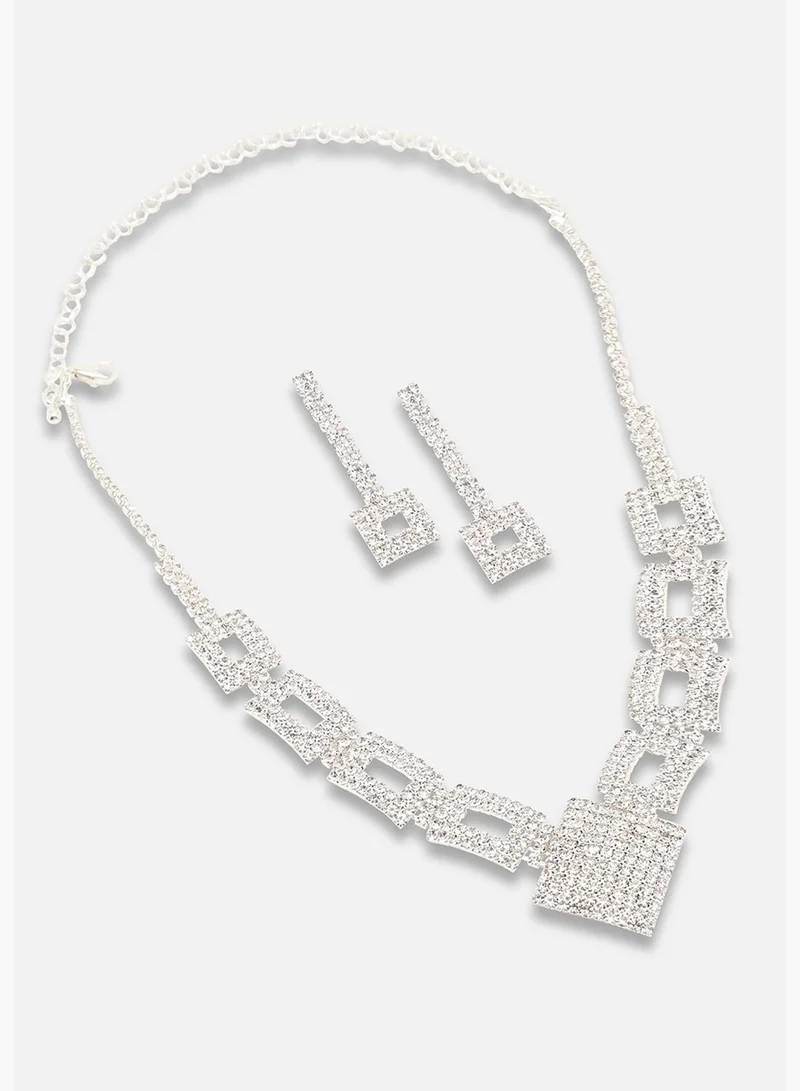 SOHI Gold Plated Party Designer Stone Necklace and Earring Set For Women