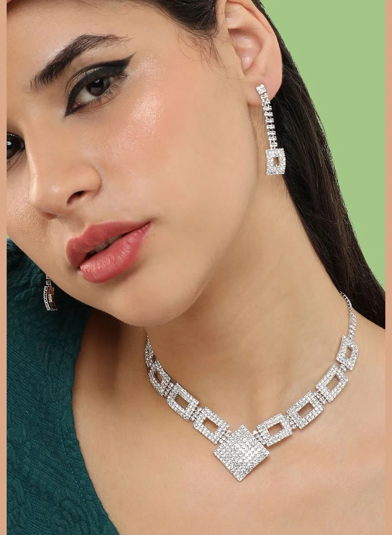 SOHI Gold Plated Party Designer Stone Necklace and Earring Set For Women