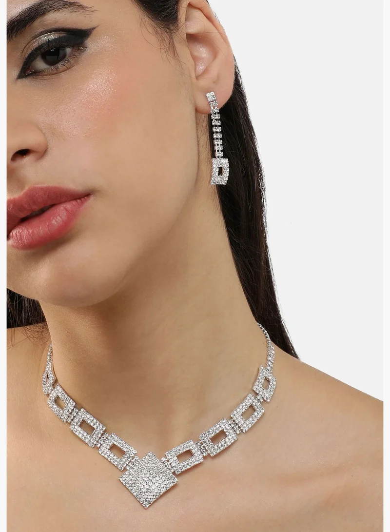 SOHI Gold Plated Party Designer Stone Necklace and Earring Set For Women