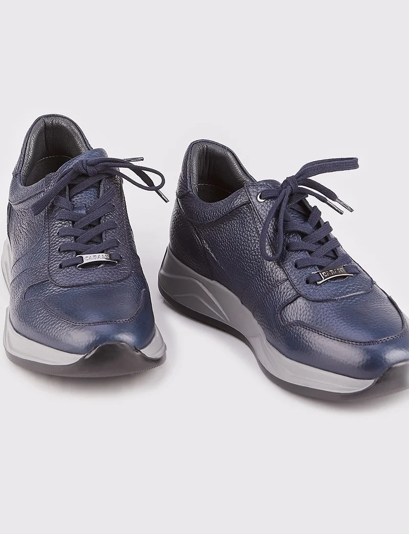 Cabani Real Leather Navy Blue Lace-up Specially Designed Men's Sports Shoes