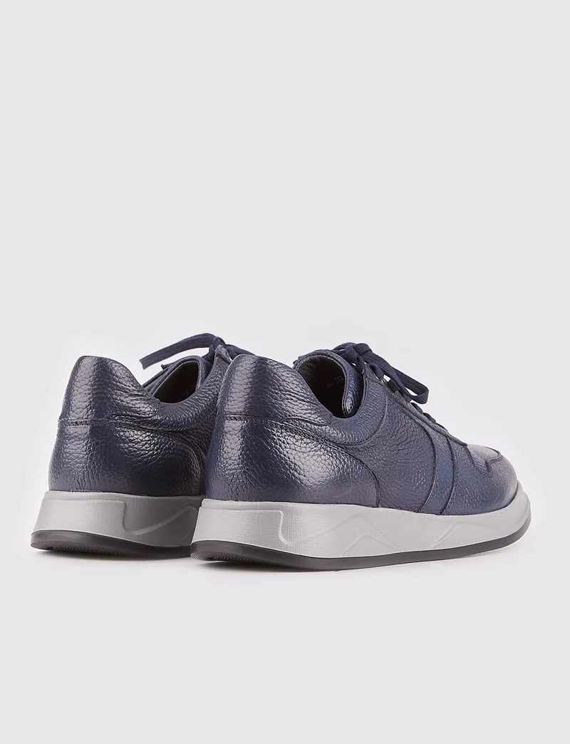 Cabani Real Leather Navy Blue Lace-up Specially Designed Men's Sports Shoes