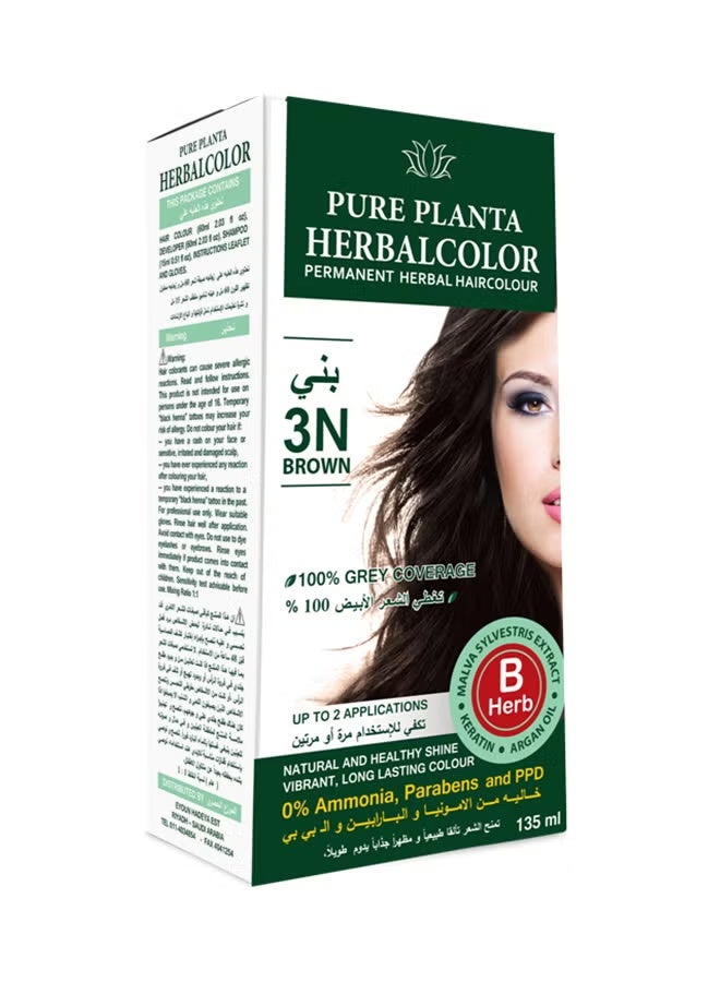 Permanent Herbal Hair Colour 3N Brown 135ml