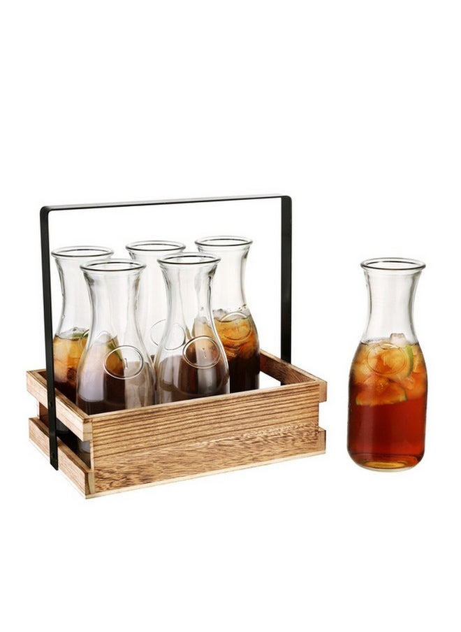 بين سيرفي - طقم قوارير عصائر زجاجية عالية الجودة مع حامل 6-قطع شفاف وبني 26.5 x 18 x 26 سم 238127 - Image 1