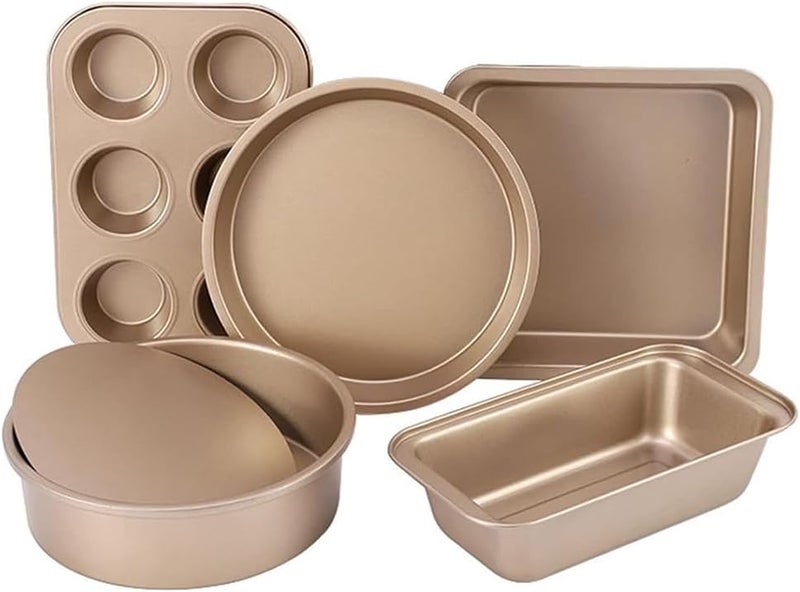 N.C 5 Pieces Bakeware Set, Carbon Steel Nonstick Baking Pans,Oven Set,With Springform Pan, 6-Cup Muffin Square Roasting Pizza Tray, Rectangular Toast Box, Kitchen Tools - Image 1