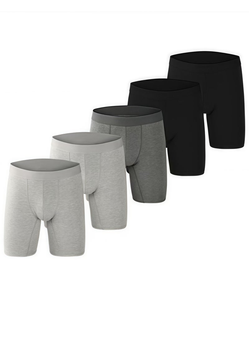 Men's 5-Pack Boxer Briefs - Mid-Rise, Anti-Chafing Stretch Cotton, Breathable Athletic Underwear in Assorted Colors (Black/Gray/Light Grey) - Available in L
