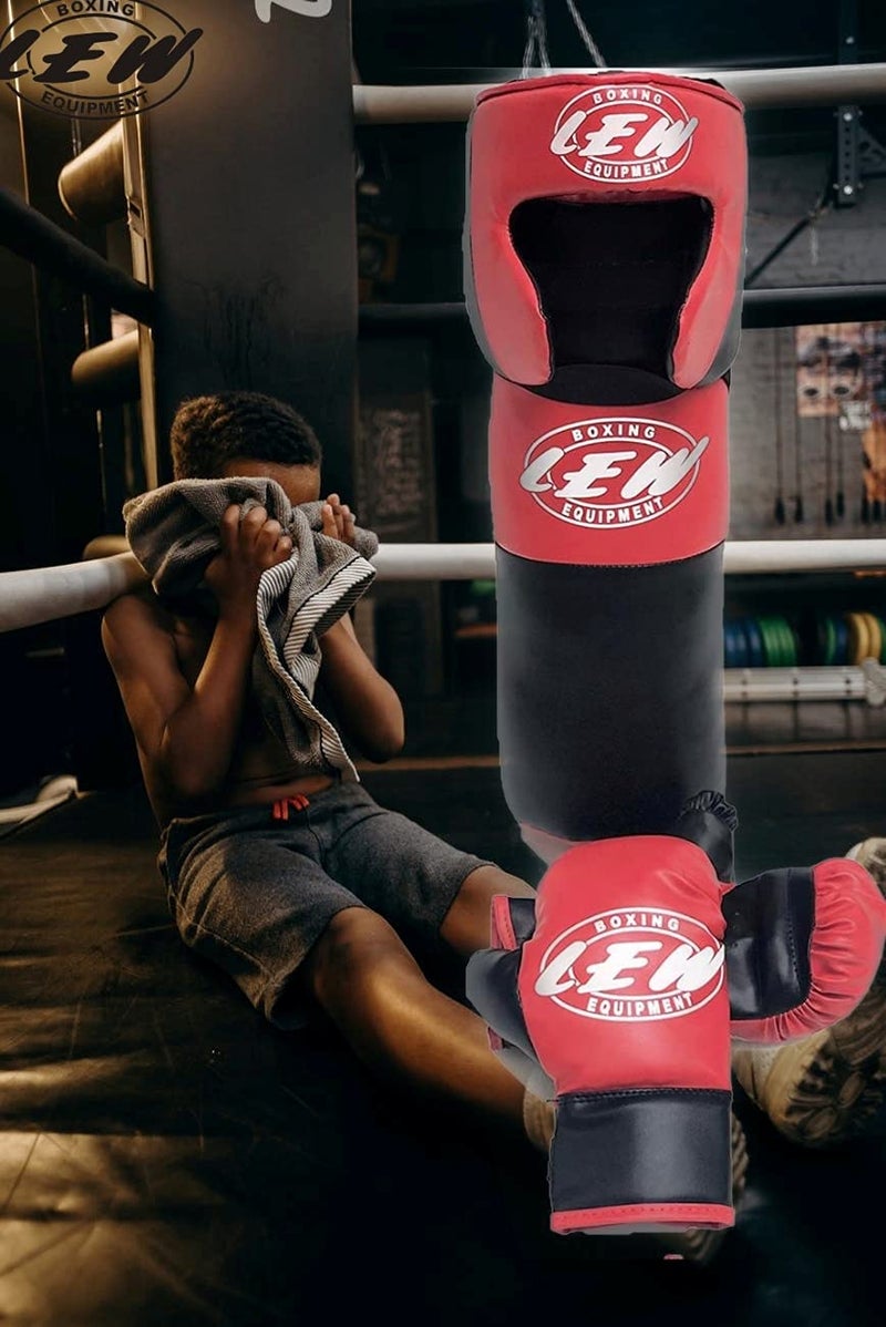 LEW Kids Boxing Set Punching Bag with Gloves and a Head Guard, Soft Cotton Filled Ideal for Children from 5-10 Years - Image 4